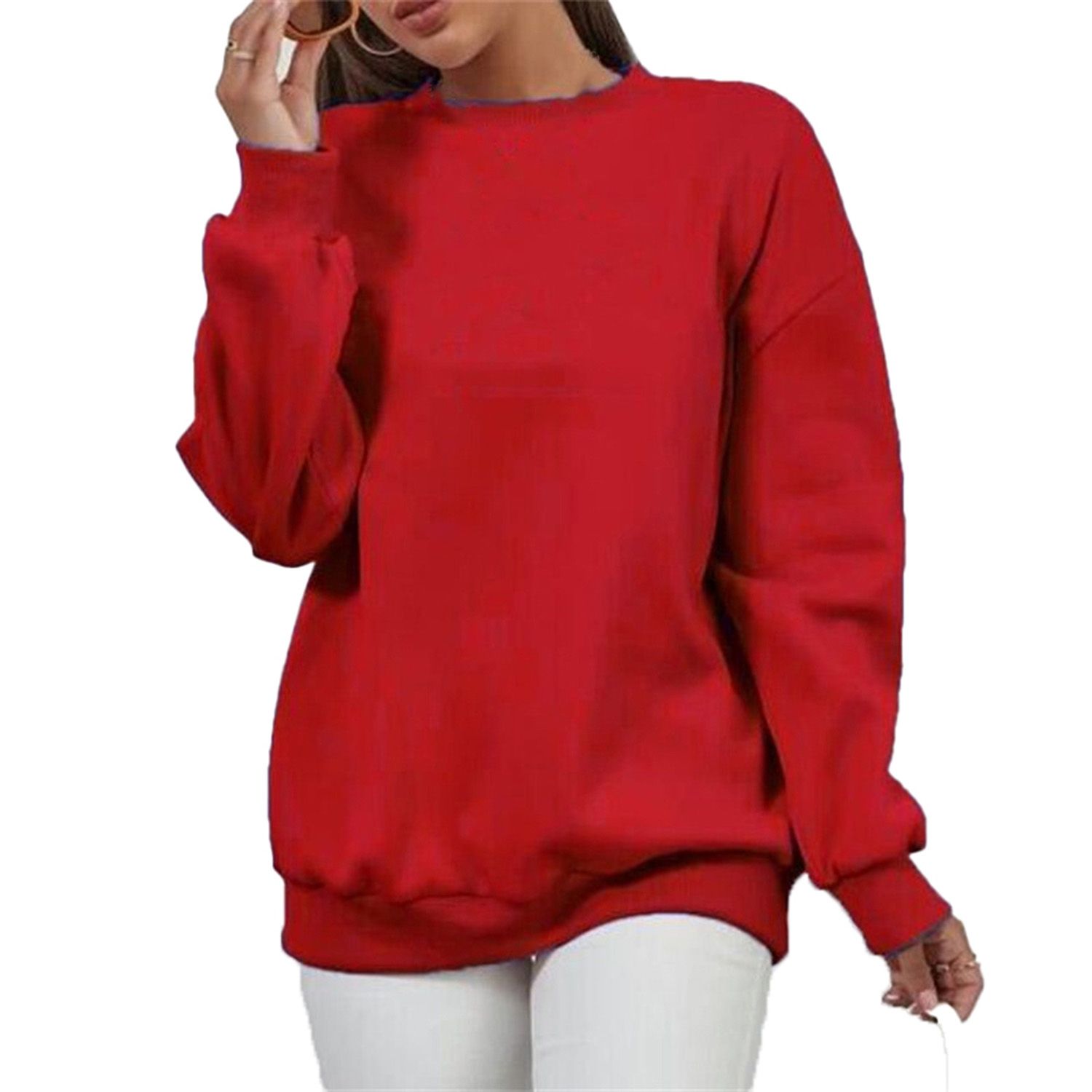Women Sweatshirt O Neck Loose-fitting Pure Color Pullover