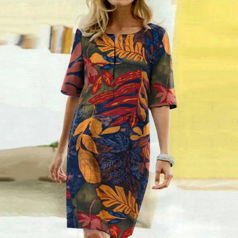 2021 Summer Floral Printed Bohemian Sundress ZANZEA Vintage Cotton Linen Party Short Dress Women Casual Short Sleeve Vestidos 7