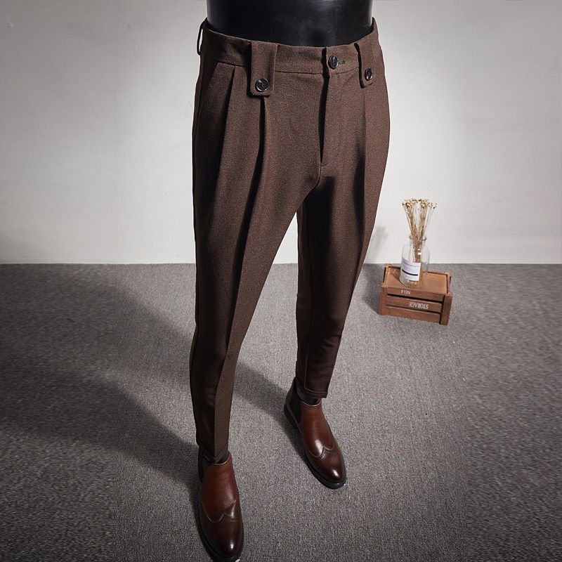 2021 Business Dress Pants Fashion Folds Casual Slim Fit Wedding Office Social Suit Pants Streetwear Trousers Costume Homme 28-36