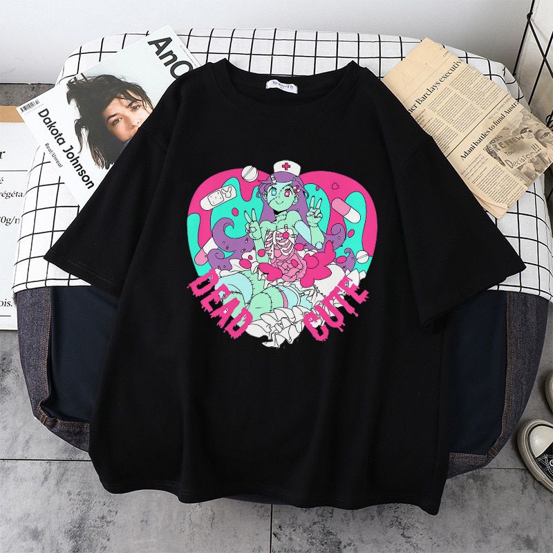 Harajuku Music girl Print Black Crop Women T-shirt Goth cotton Short Sleeve Top Tee Female Kawaii y2k mujer Grunge kpop