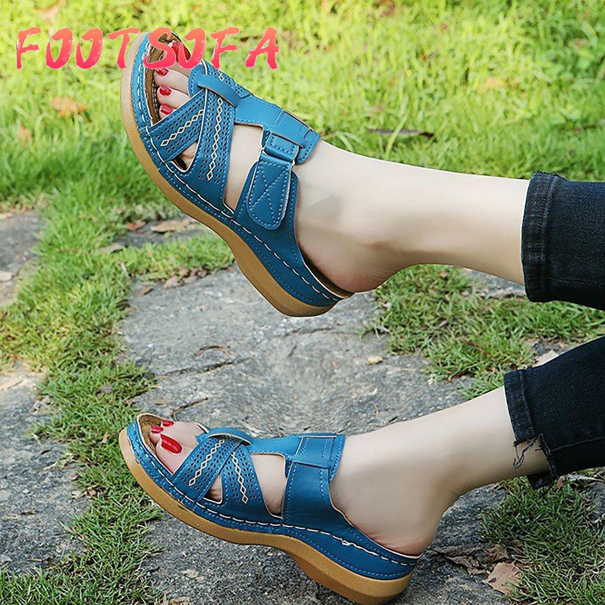 Women's Multi-color Embroidered Sandals With Wedge Fish Mouth Platform Shoes