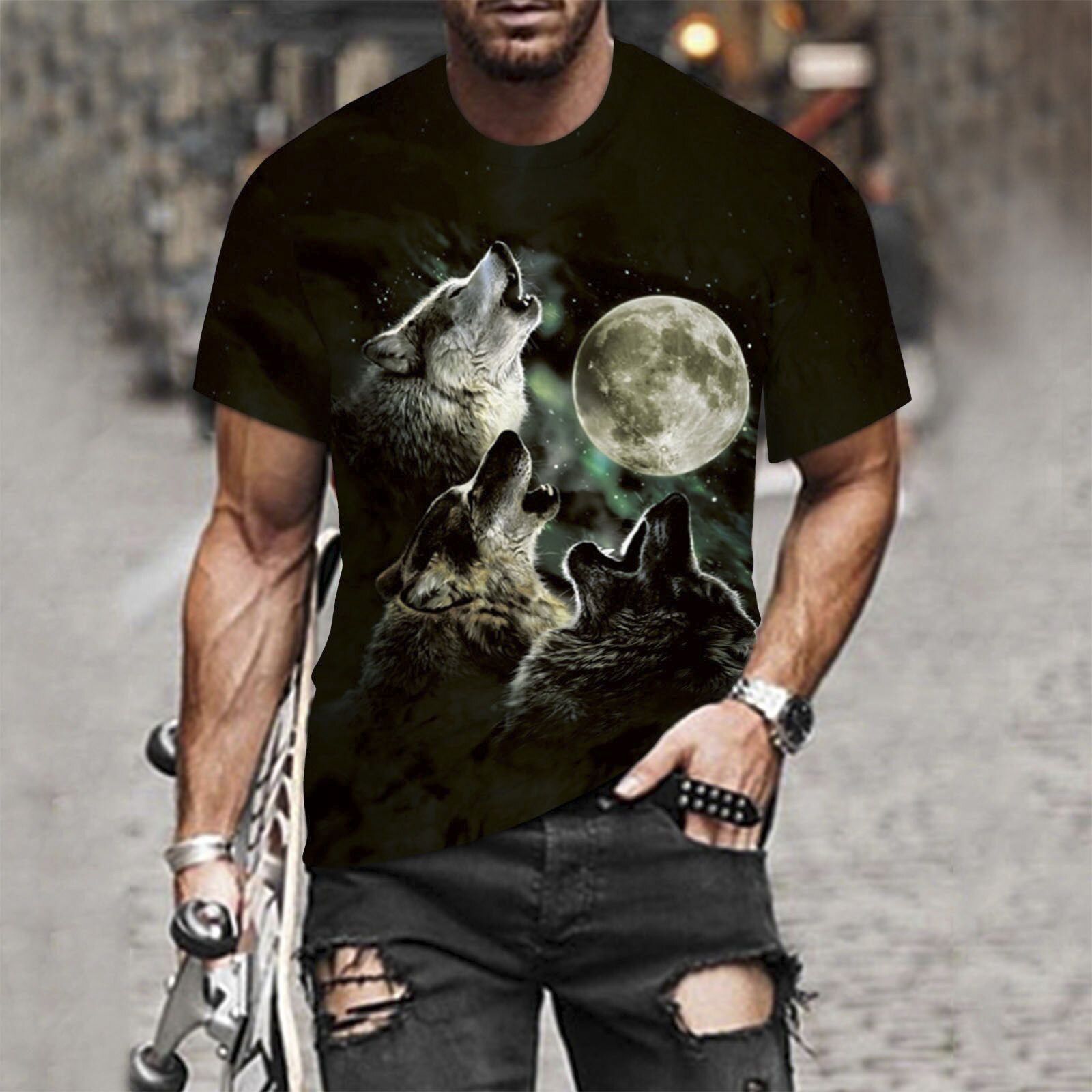Couple Wolf Print T-Shirt Men's 3D T-Shirt Drop S Top Tee Short Sleeve Camiseta Round Neck T-Shirt Fashion Casual Brand 6XL