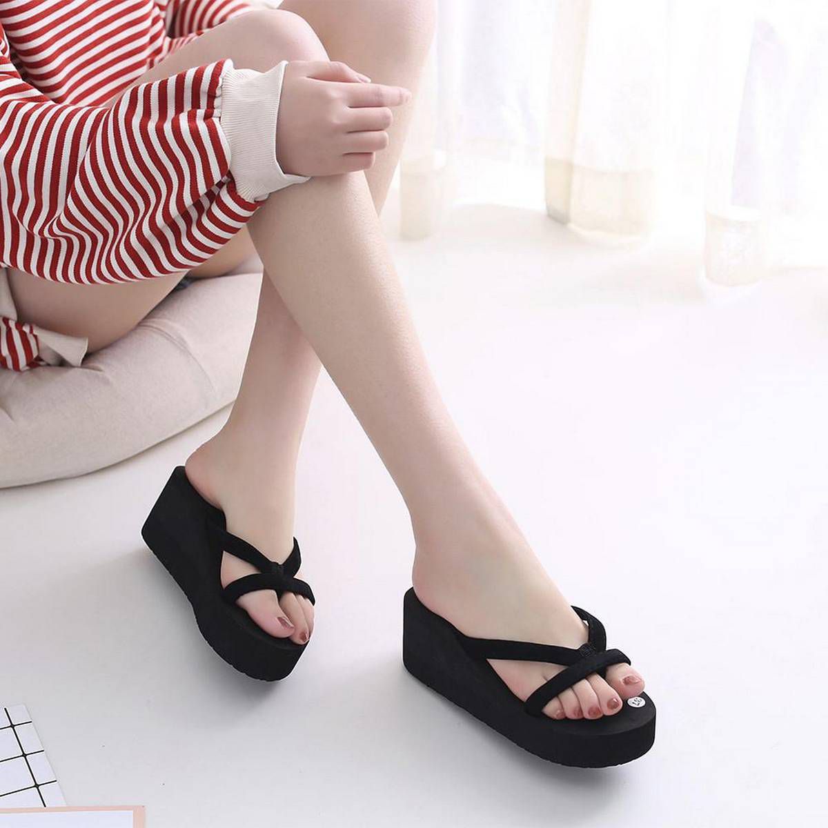 flip slops sandals women Women's Summer Fashion Slipper Flip Flops Beach Wedge Thick Sole Hed Shoes