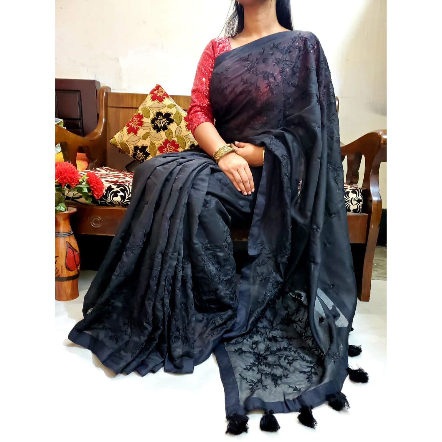 New Half Silk Boutiques embroidery saree for Women