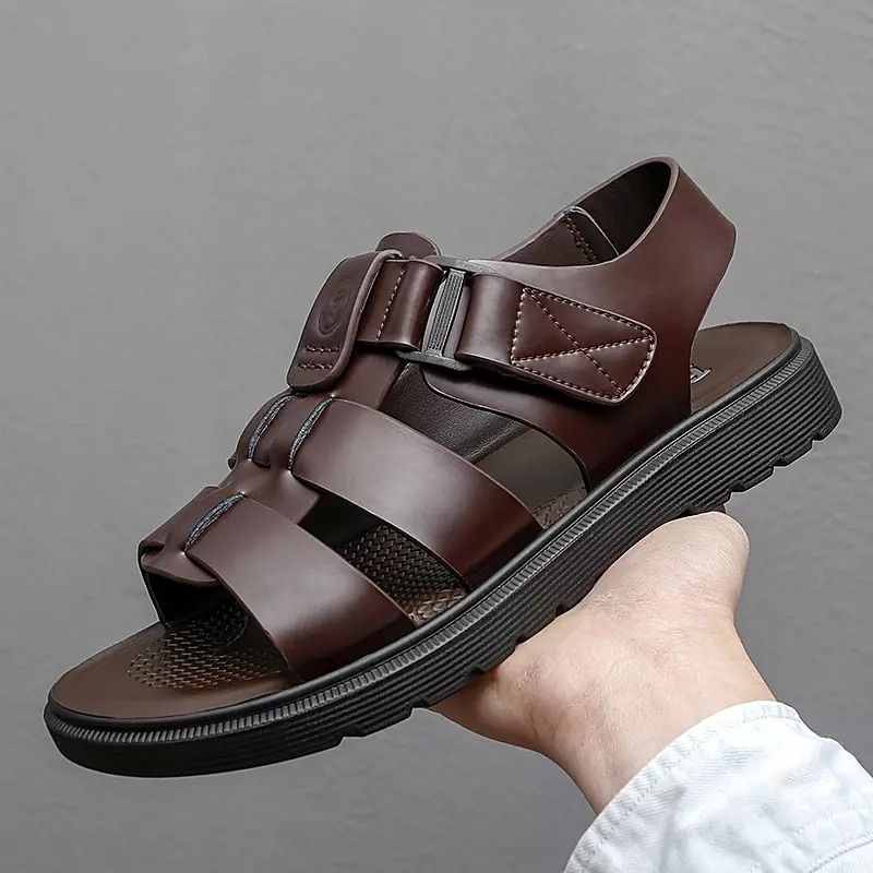 Summer Men's  Sandals Leather Roman Sandals Korean Version British Leather Sandals  Sandals Summer Casual Shoes  Black  Brown