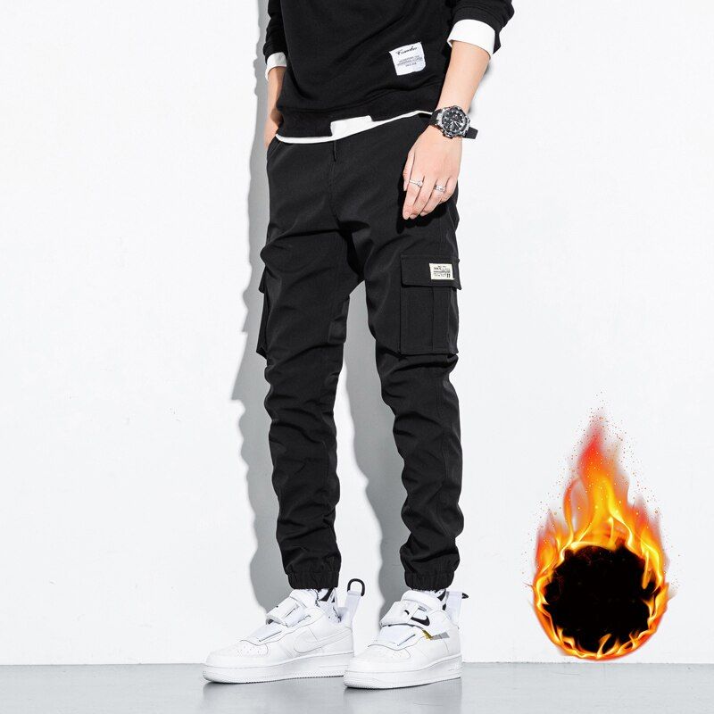Winter Thick Warm Fleece Cargo Pants Men Streetwear Plus Size Black Joggers Male Casual Thermal Trousers 6XL 7XL 8XL