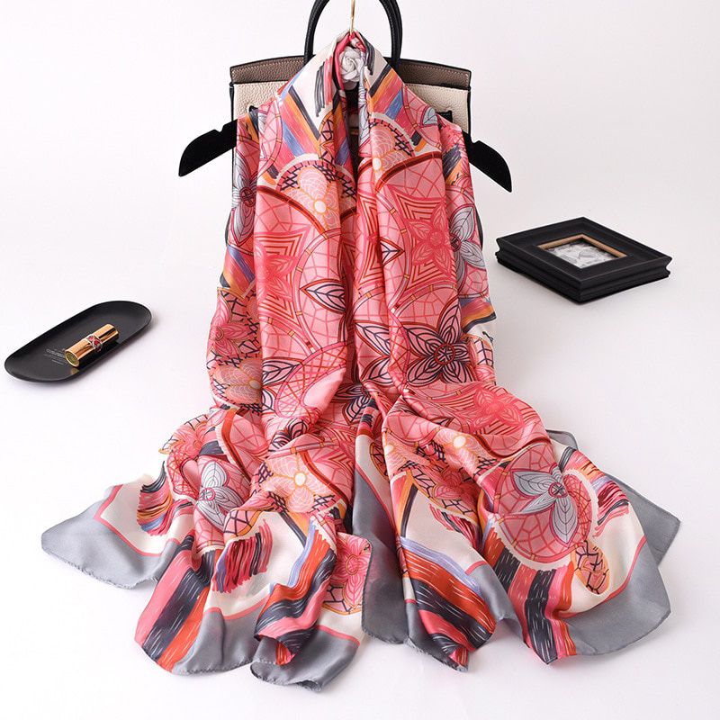 2021 Women Silk Winter Scarf Luxury Design Print Lady Beach Shawl Scarves Fashion Smooth Foulard Female Hijab