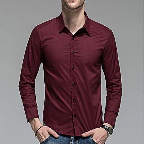 Maroon Cotton Long Sleeves Casual Shirt For Men