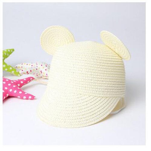 Children Cartoon Girls Straw Hat Big Ears Sun Hat Kids Large Brim Beach Cap Summer Boater Boys Girls Flat Fedora Hat