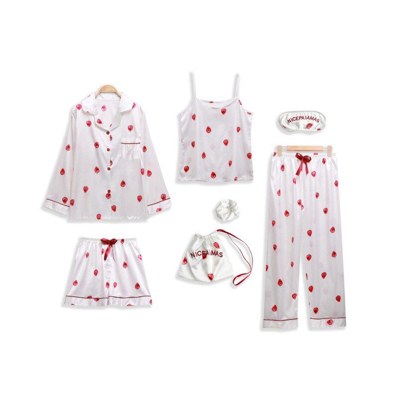 Sleepwear 7 Pieces Pyjama Set  Women Autumn Winter y Pajamas Sets Sleep Suits Soft Sweet Cute Nightwear Gift Home Clothes