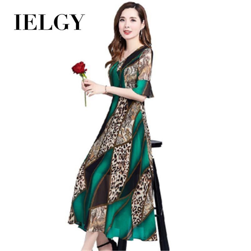 IELGY leopard print national style dress summer fashion elegance noble high-end over-the-knee skirt