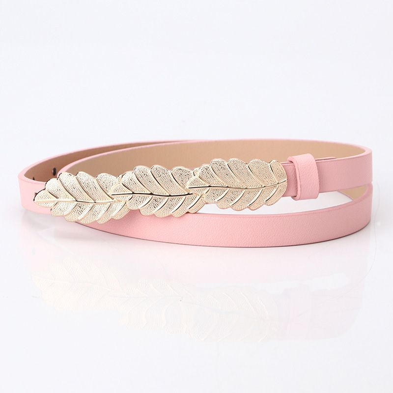 Loldeal Woman Belt Leaf Alloy Buckle PU Leather Dress Decoration 106CM