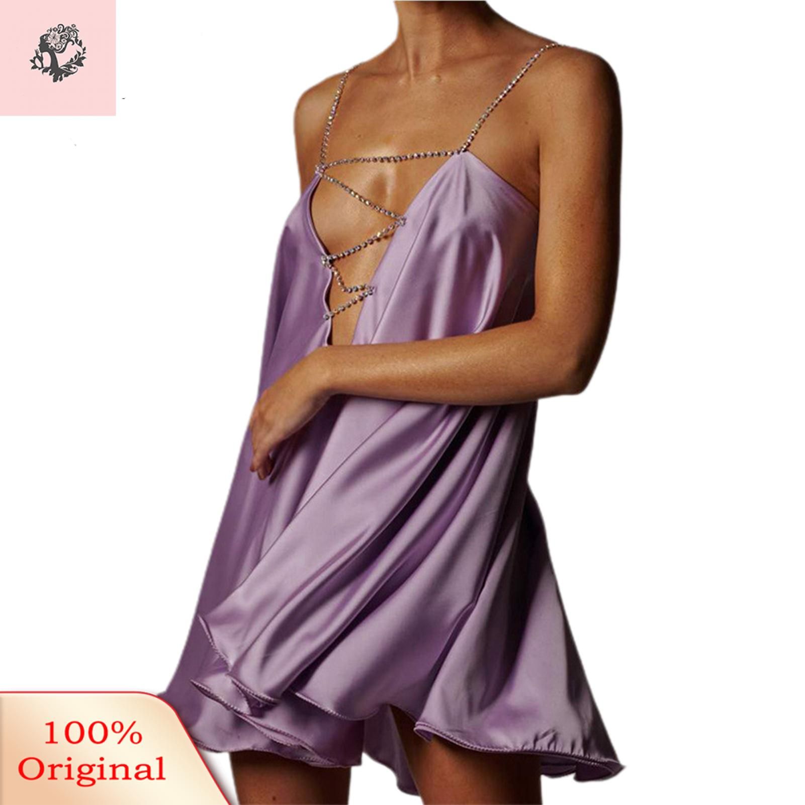 Sunnyheart Short Dress V-Neck Pure Color Short Dress