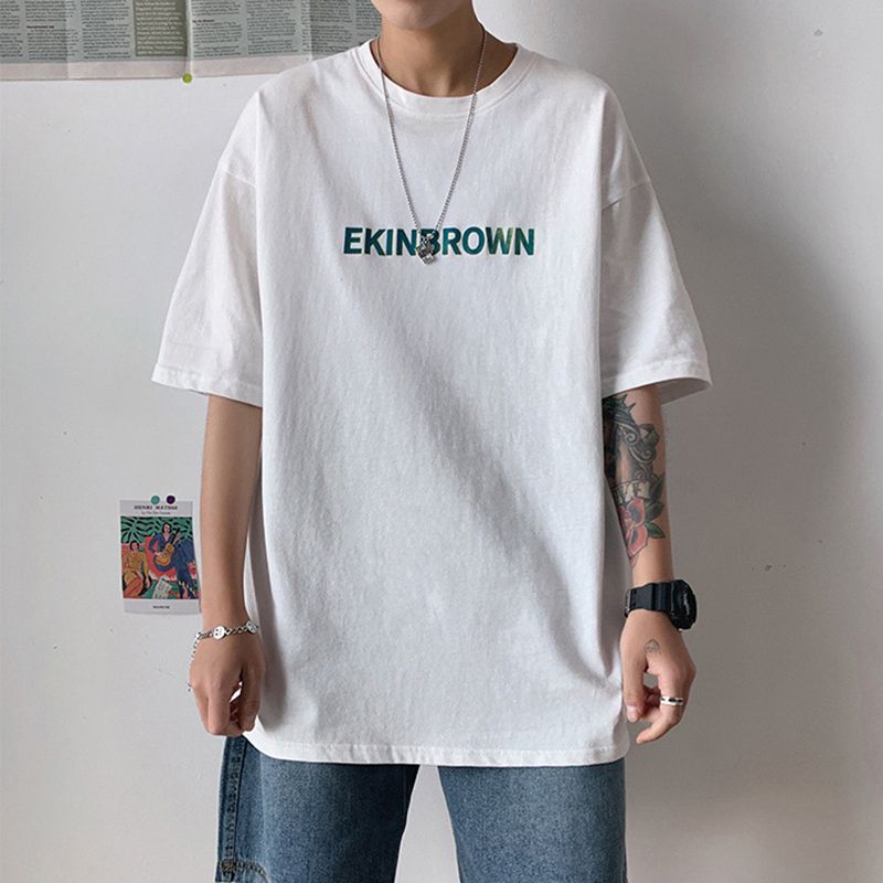 IELGY summer Hong Kong style male printed short-sleeved T-shirt tide brand large size loose student T-shirt casual top