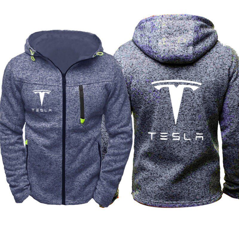 Hoodies Men Tesla Car Logo Print Casual  Hop Harajuku Long Sleeve Hooded Sweatshirts Mens zipper Jacket Man Hoody Clothing
