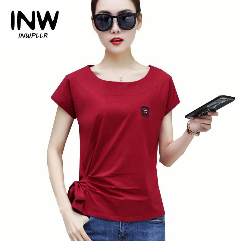 Women Cotton Tshirt Summer Short Sleeve T-shirt Bow Plus Size Tshirts Female Korean Fashion Tee Shirt Lady Tops For Women