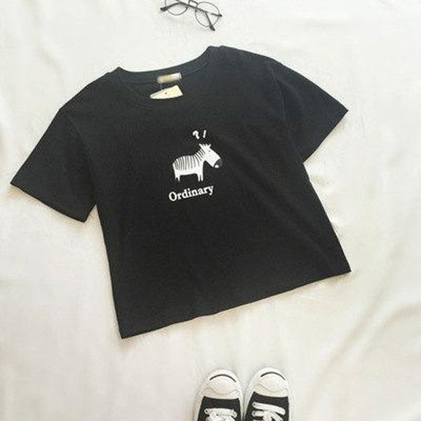 Korean Fashion Summer Loose Skinny Cartoon Zebra Korean Edition Short-Sleeved Female T-Shirt Lady Bottom Shirt