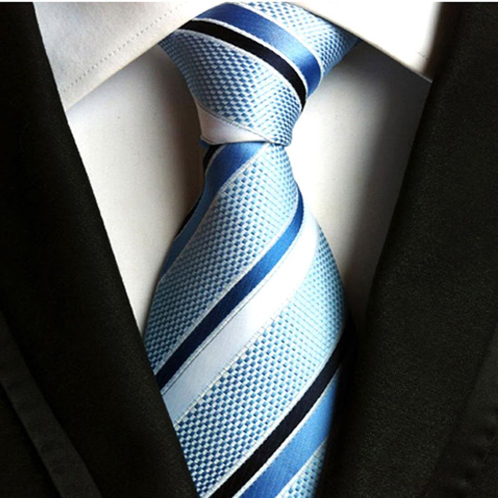 Necktie For Men Striped Commercial Tie Polyester Silk Neckties For Casual Business Party Wedding Vintage Ties(Light blue)