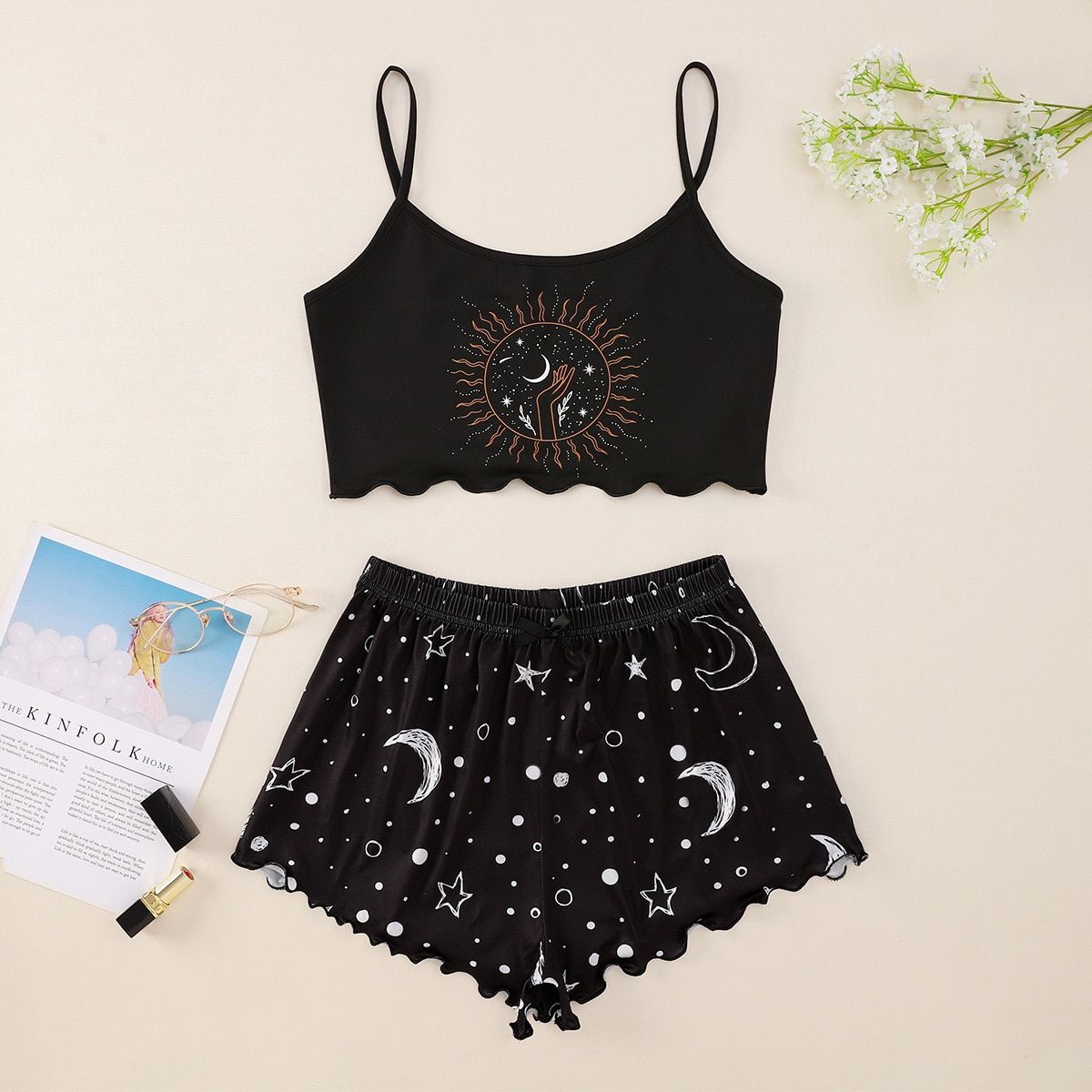 y Satin Vintage Women Sleepwear Home clothes Suit V-Neck Camisole Nightie Shorts Pajama Sets Cute Cartoon Girls Nightwear