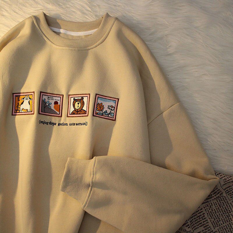 Men Winter Plus Velvet Thick Round Neck Sweatshirt Harajuku Plus Size Students Trend Male And Female Students Couples Joker