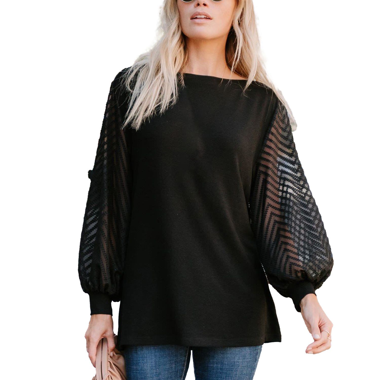 Women Blouse O Neck Shrink Resistant Ruffle Tunic Pullover Top