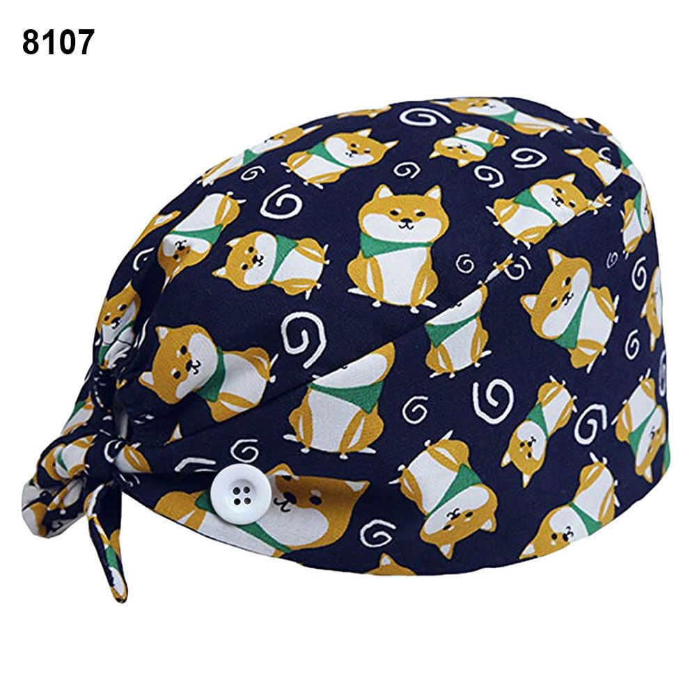 Unisex Dog Feather Adjustable Anti Sweat Dustproof Button Scrub Cap Bouffant Hat