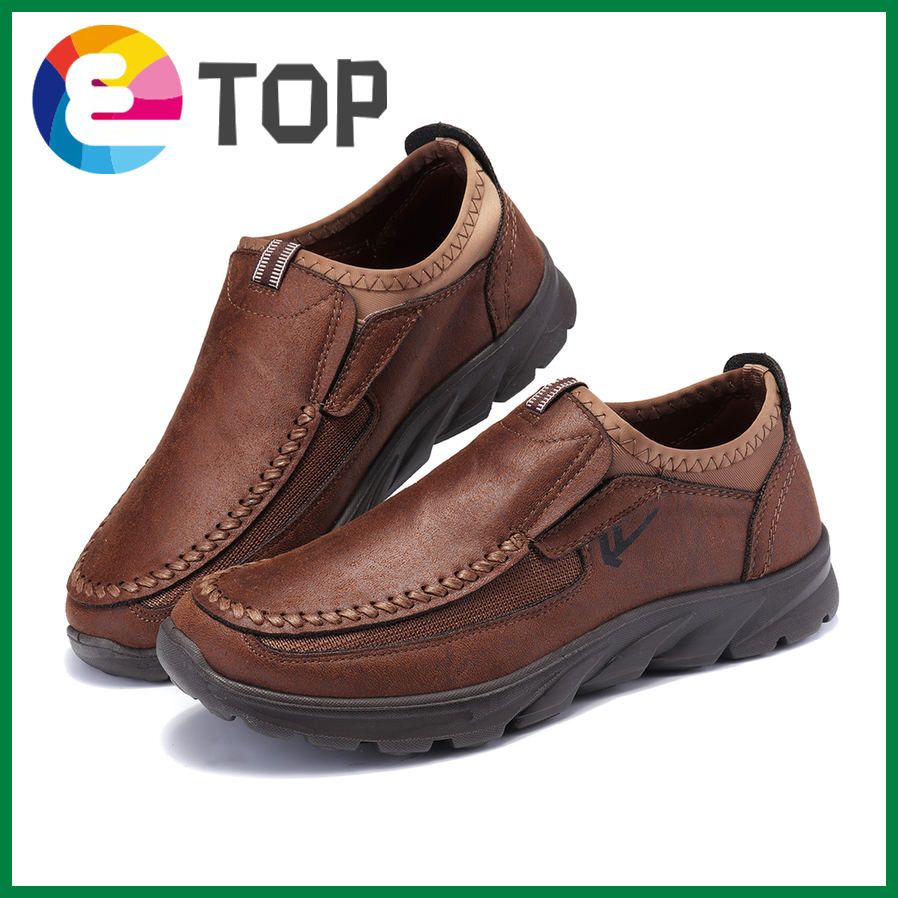 Men Winter Casual Leather Loafers Antiskid Driving Moccasins Breathable Business Leather Shoes Waterproof Walking Mature Shoes