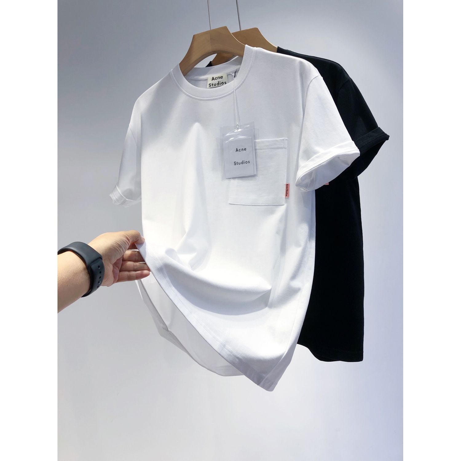 ACNE Super summer loose casual pocket men's women's T-shirts pure color simple short-sleeved tops for men