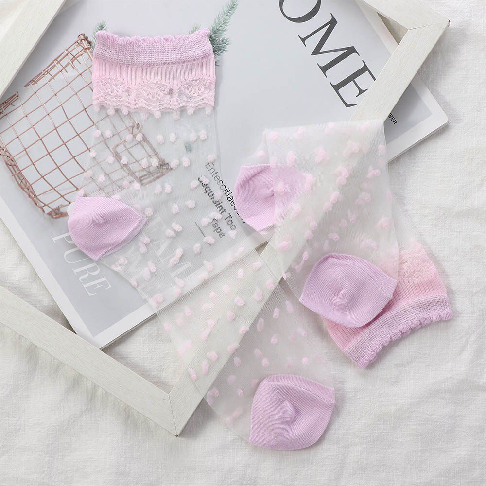 1 Pair Women Flower Sock Summer Lace Crystal Glass Silk Socks Short Thin Transparent Roses Jacquard Elastic Ultrathin Socks