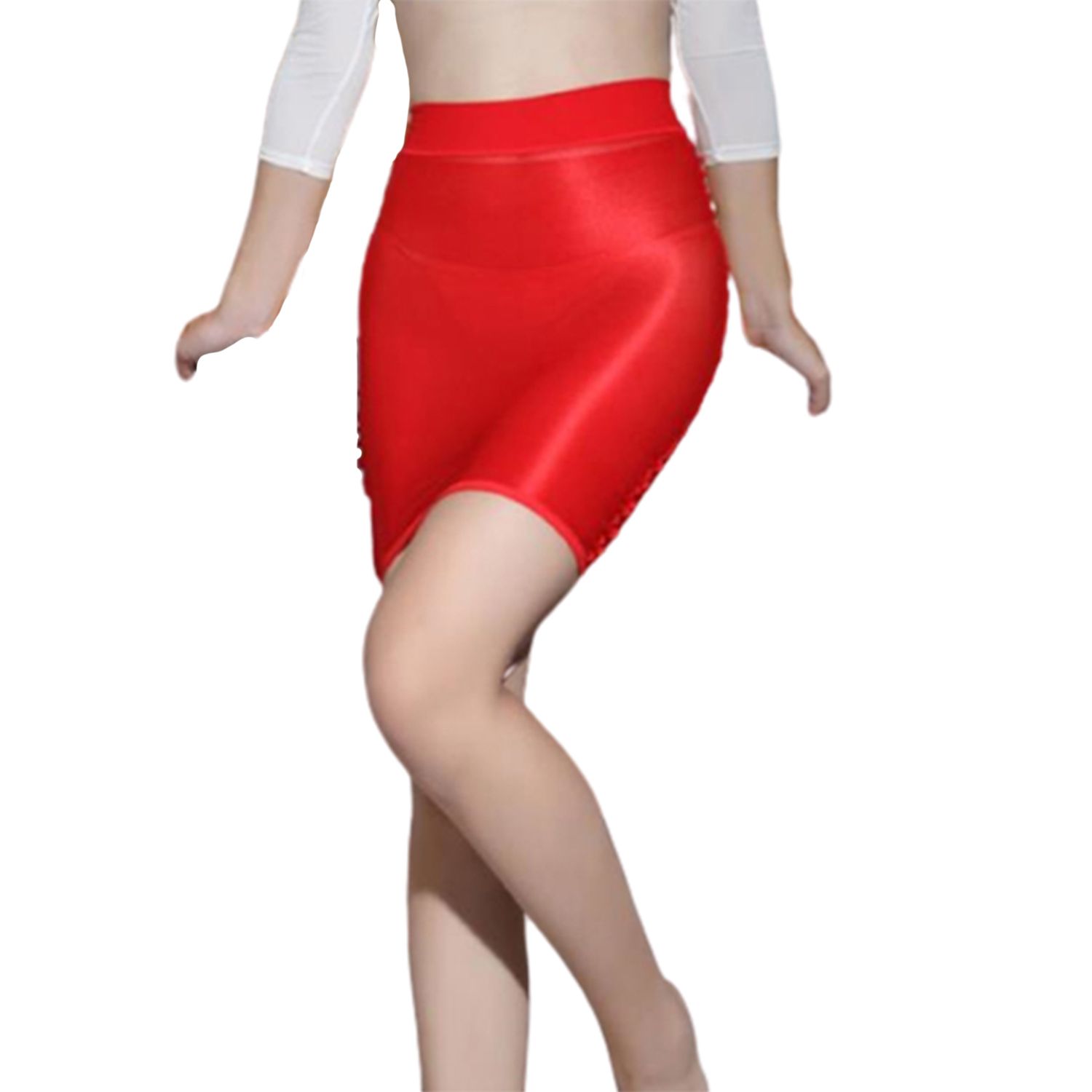 Women Lady Mini Shiny Skirt Slimming See-through Household Pack Hip Skirt