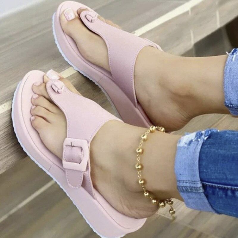 Women Leather Slippers Comfy Platform Flat Ladies Casual Soft Clip Toe Foot Correction Sandal Orthopedic Bunion Corrector