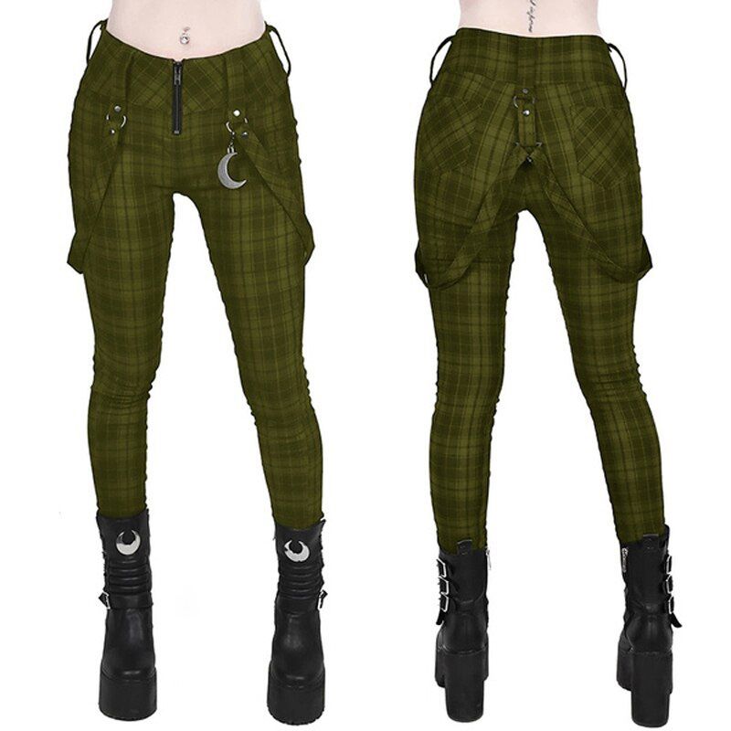 Plaid Pants Women Gothic Punk Pant High Waist Fashion Tight Multi Pocket Zipper Long Bottoms Streetwear Woemn Pencil Pants