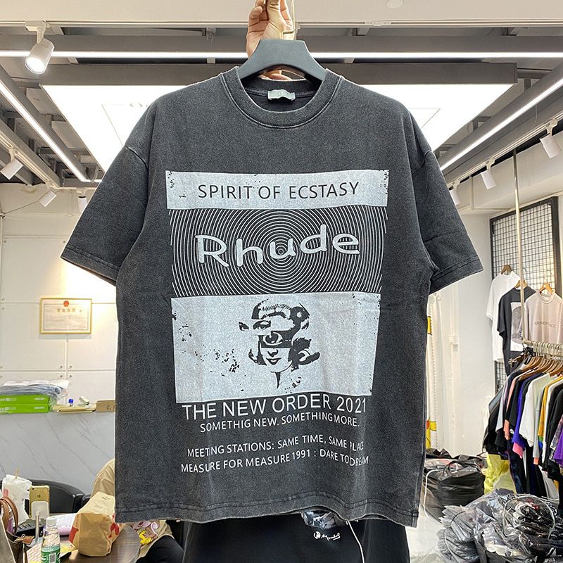 Men Women Vintage Heavy Fabric RHUDE BOX PERSPECTIVE Tee Slightly Loose Tops Multicolor Logo Nice Washed Rhude T-shirt