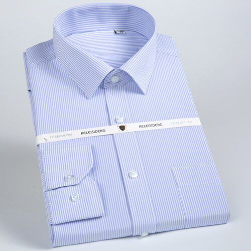 Men's Long Sleeve Standard-fit Striped Dress Shirt Single Patch Pocket Business Work Office Wrinkle Free Easy-care Shirts