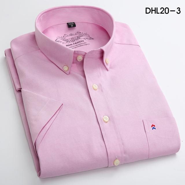 Summer Short Sleeve Men's  Solid Oxford Casual Shirt  Easy Care plain leisure Comfortable regular Fit dress shirts