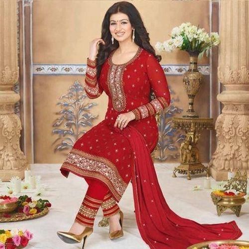 Unstitched Dark Red Georgette Salwar Kameez for Women