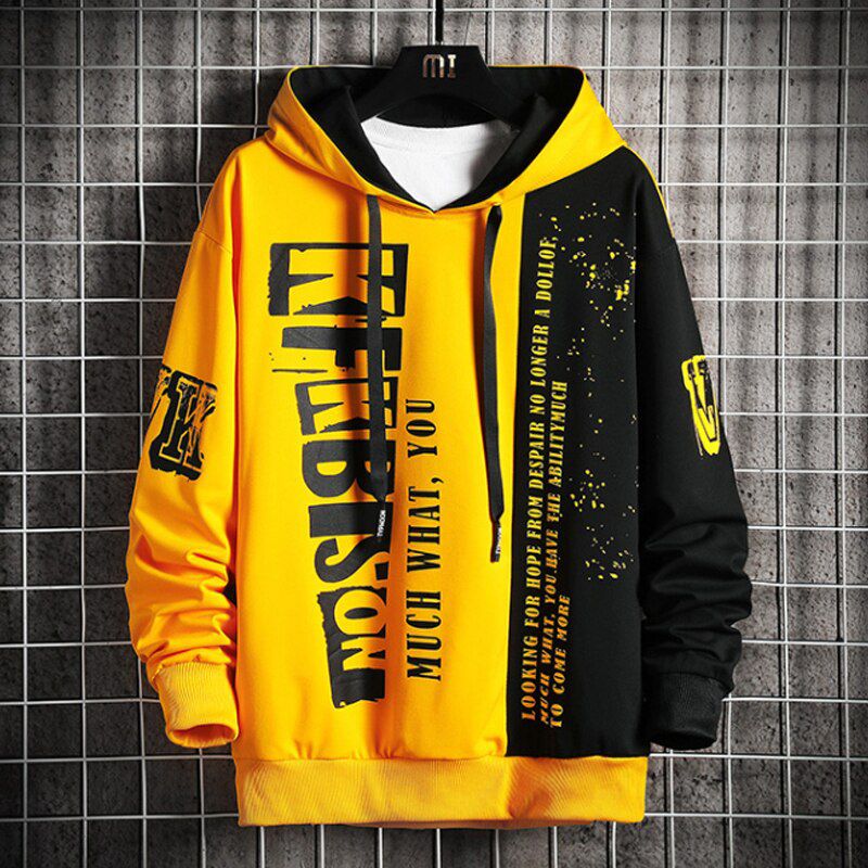 Autumn Men's Sweatshirt Casual  Hop Streetwear Loose Hoodies Men Fashion Personality Letter Printed Hoodie Patchwork Tops