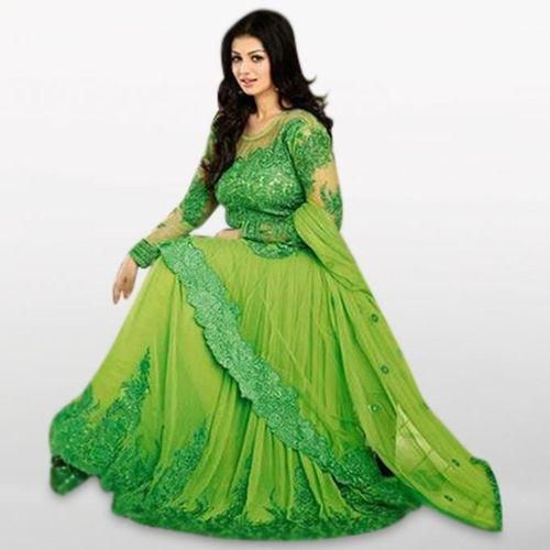 Unstitched Light Green Georgette Gown for Women