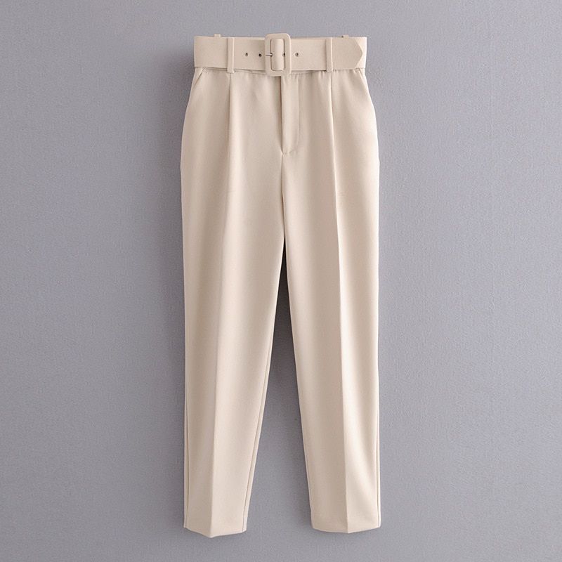 Za Woman Career Pant Office Lady Straight Pants Belt Casual Ankle Length Women Trousers Oem Female Suit Sets