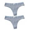 2022 New Style2Pcs Women Nice Solid Color Ribbed Low Waist Cotton Elastic G-String Underwear For Women