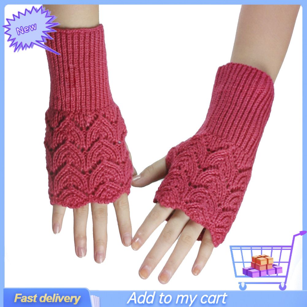 Fashion Solid Color Women Winter Fingerless Gloves Hand Warmer Knitted Mittens