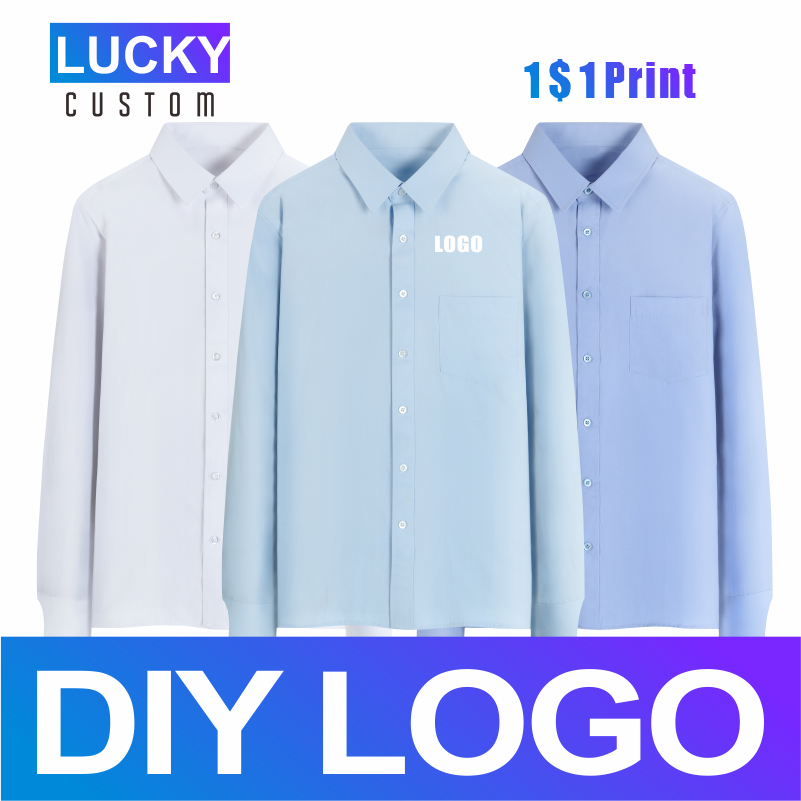 Men's British Long Sleeve Casual Shirt Custom Embroidery Print Logo Business Formal  Pocket Slim Edition 6xl