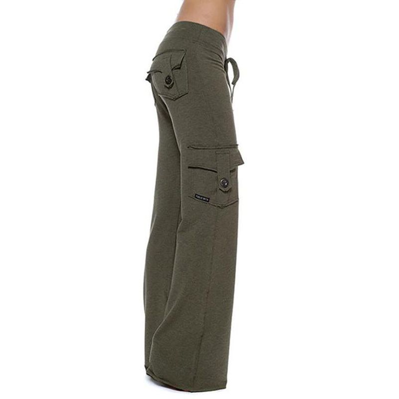 Women Ladies Skinny Slim Fit Long Pants Big Pockets Solid Color Bottoms Fashion Soft Casual High Waist Flare Trousers