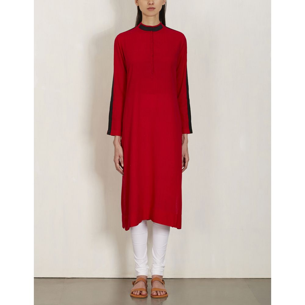 Red Linen Stylish Fashionable Single Top Kurti for Women Bend The Trend - (Tailor Made)