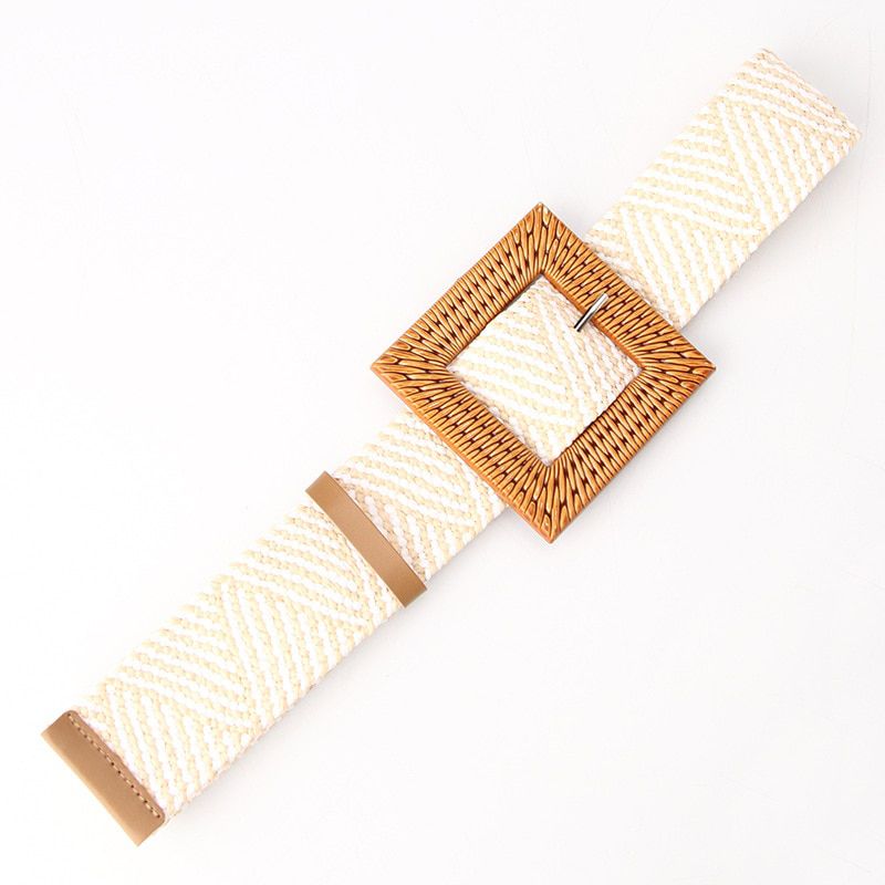 20 kinds of New Imitation Straw Woven Elastic Woman Braided Belts Woven Strap Female Round Wooden Buckle Design Style Dress 147