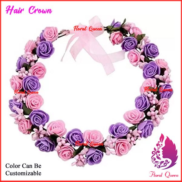 Artificial Flower Crown_Bridal Rose Crown_Pohela Baishakh Crown_ Mehedi Night Crown - Peach & Purple