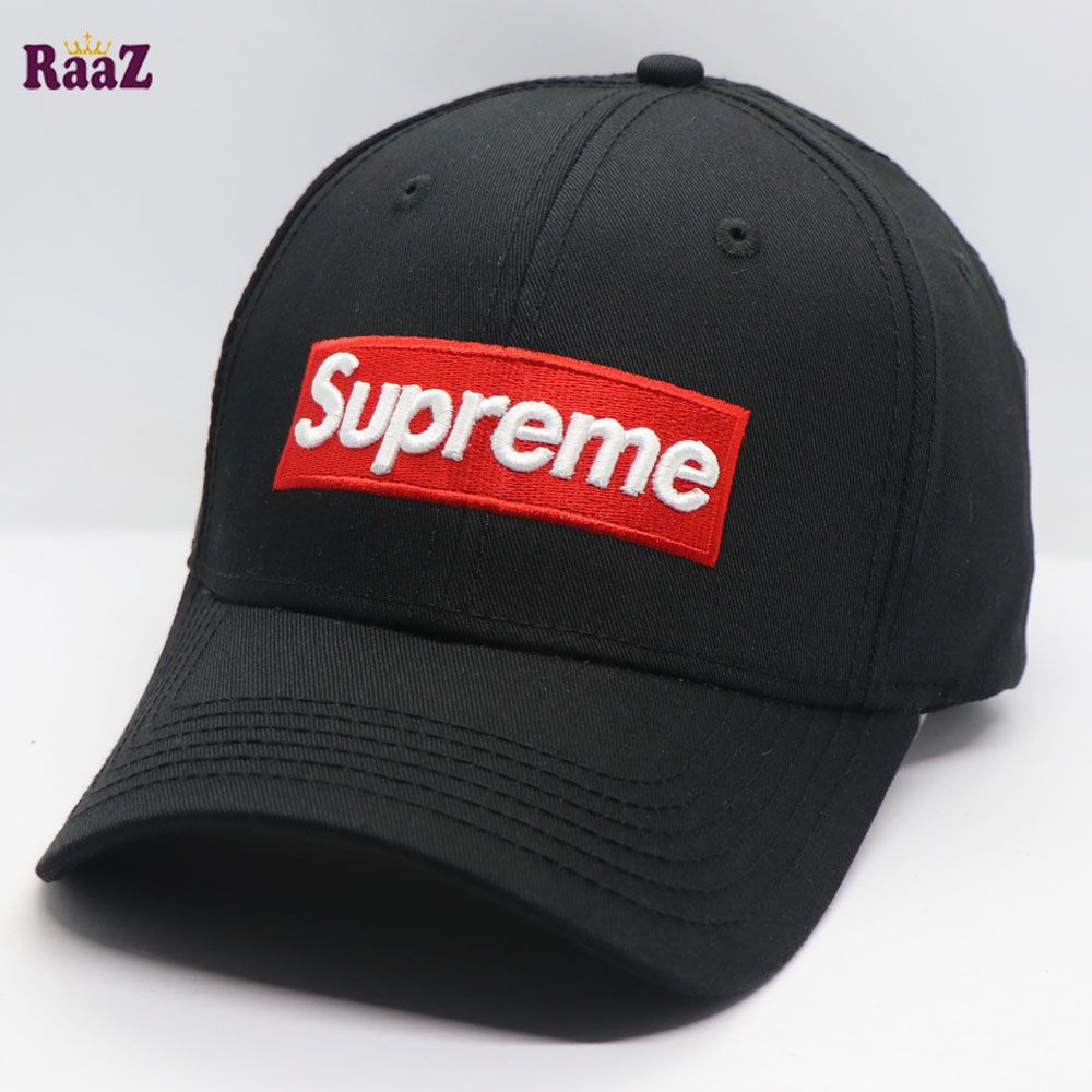 Black Supreme Embroidery Logo Cotton Curved Cap