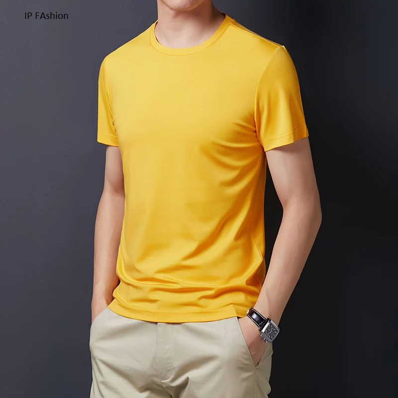 Yellow Poliy Solid Color Stylish Tshirt For Men - T Shirt For Man
