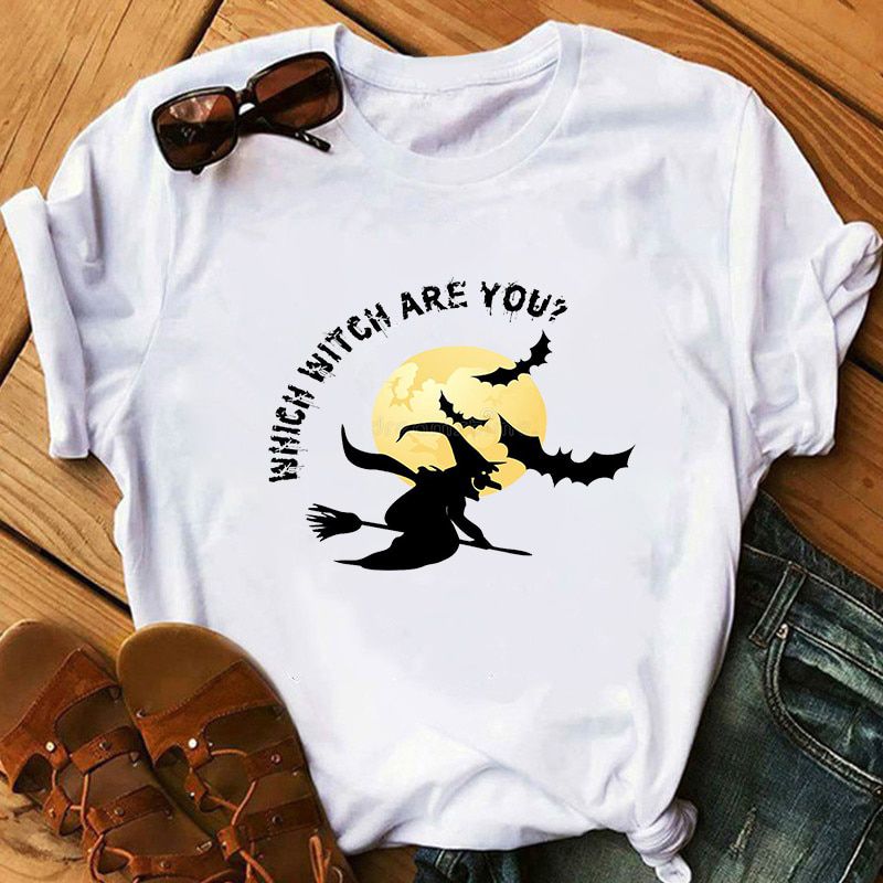 Fashion Summer T Shirt Female Halloween Witch Print Tshirts women Casual Funny t Shirt For Lady Yong Girl Top Tee Hipster