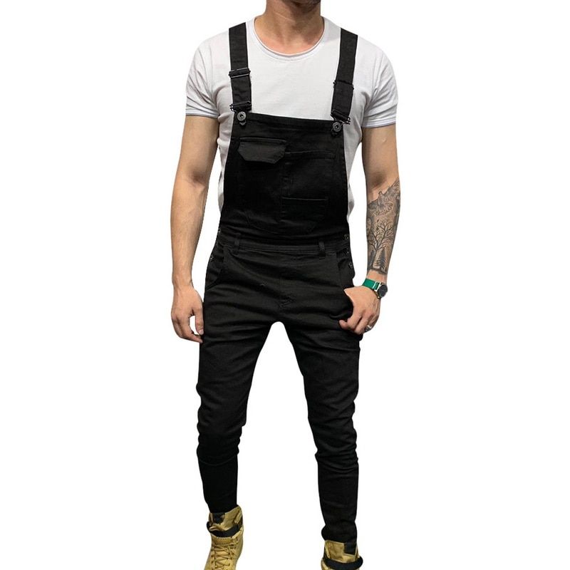 High Street Pockets Jeans Men Fashion Slim Fit Denim Jumpsuits Modish S Overalls Casual Suspender Distressed Pant